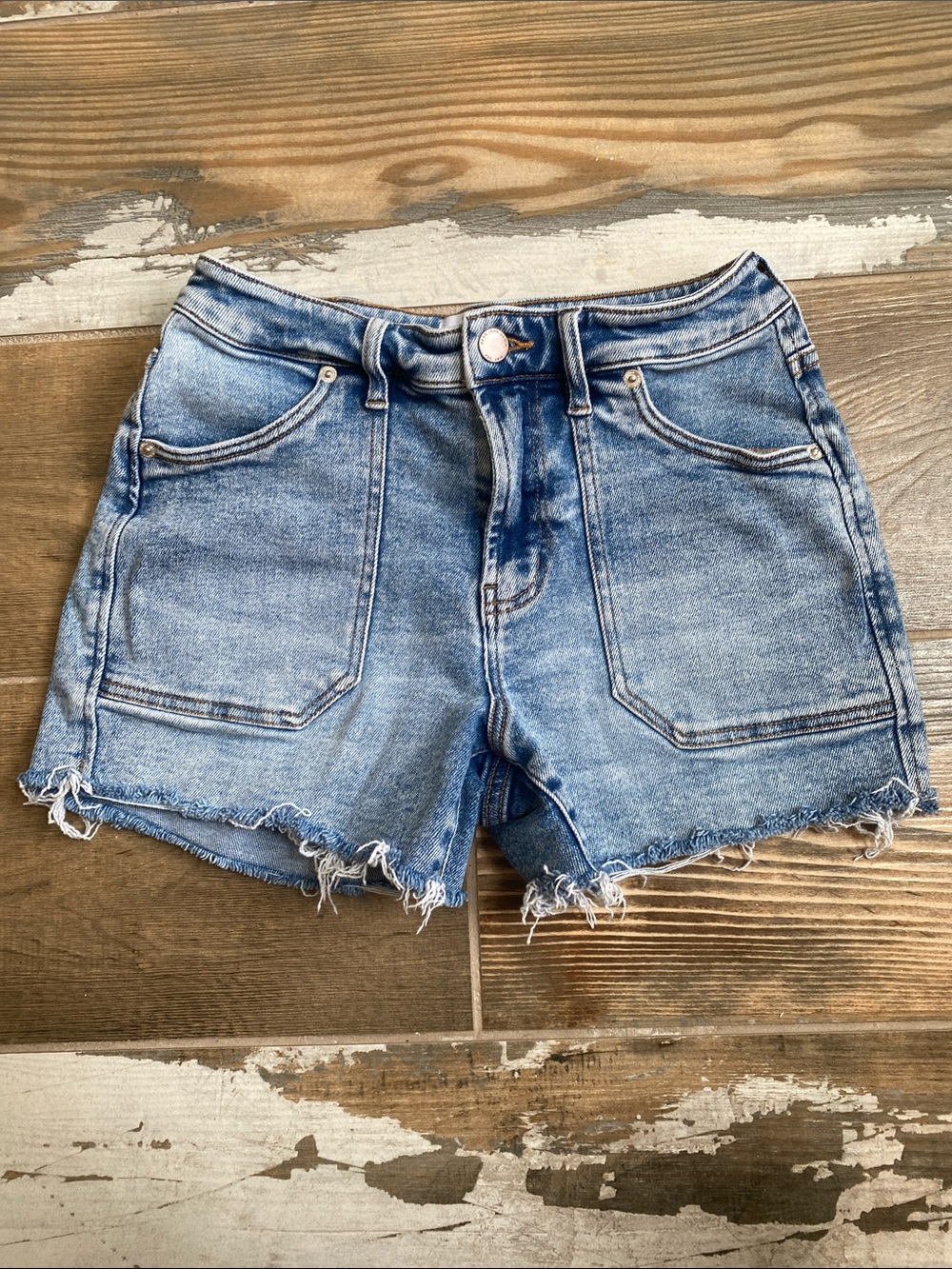 Dear John Light Blue Frayed Hem Denim Shorts
